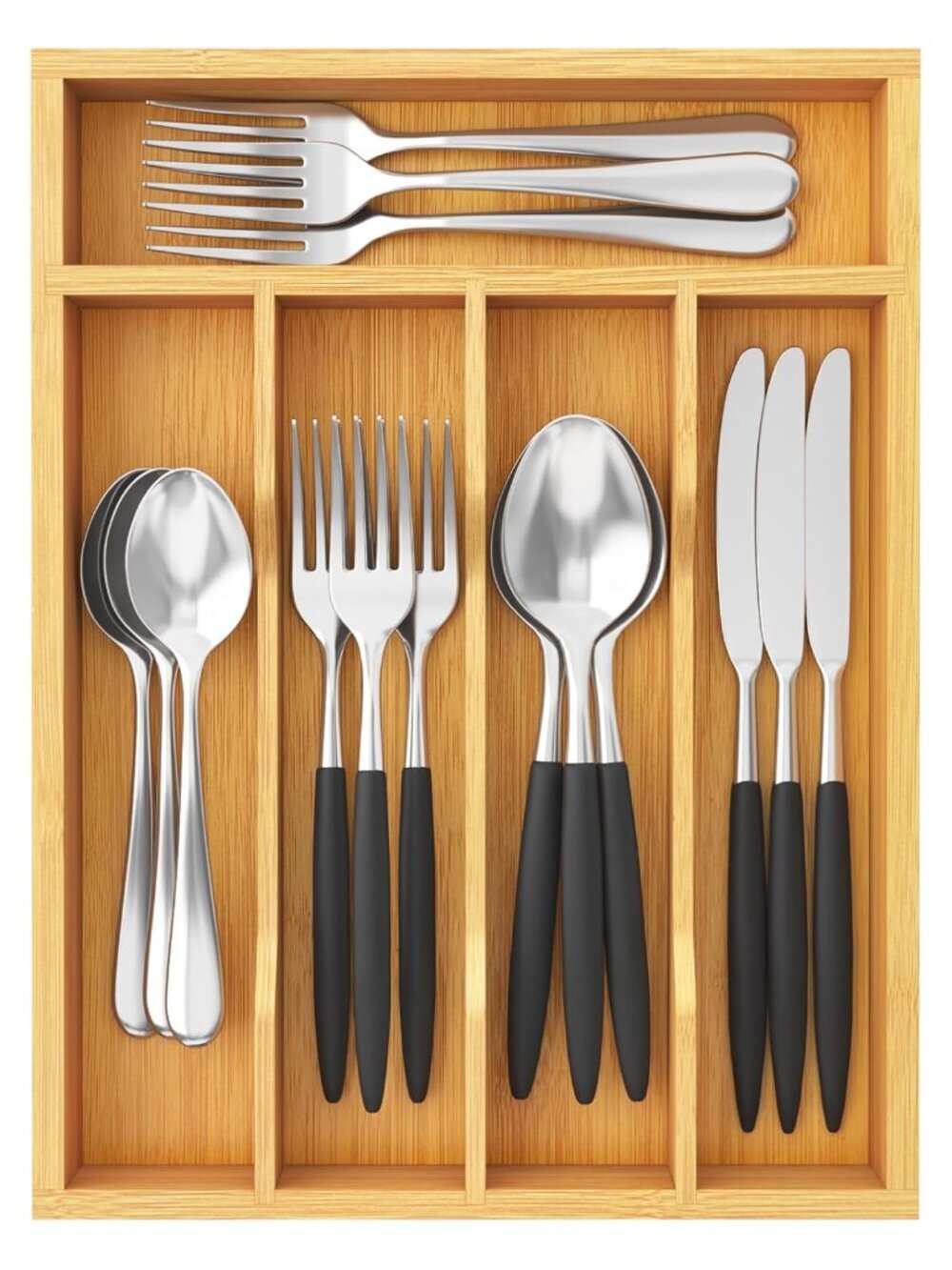 Bamboo Silverware Tray 5 Compartment Flatware Organizer Drawer